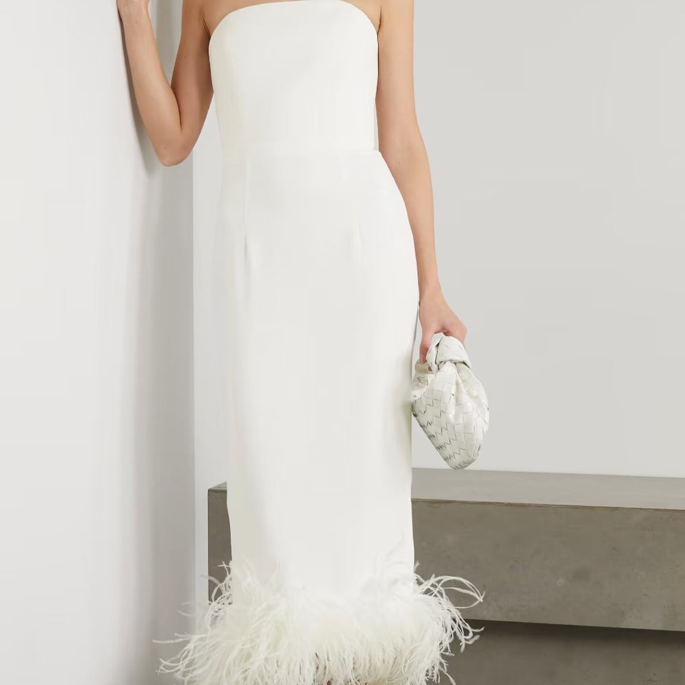 16Arlington Strapless Feather-trimmed Crepe Midi Dress (UK 6)